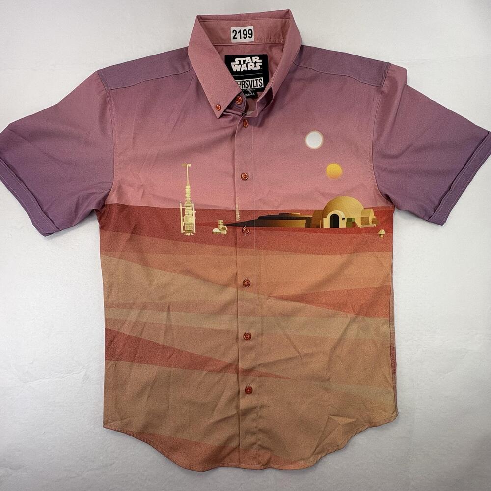 RSVLTS Star Wars Tatooine Shirt Mens Small Desert Sunset Button Up Stretch